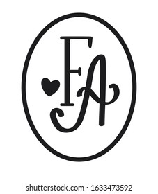 logo abbreviation calligraphic letters F+A and heart