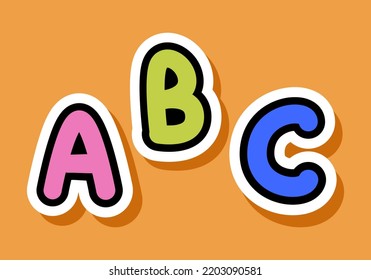 Logo ABC. Cute letter ABC for kids learning English. English alphabet. Icons. Vector illustration isolated on orange background