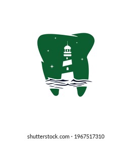 logo about dental and lighthouse on the night