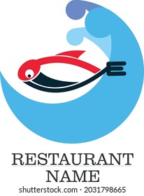 logo about eating or restaurant with fruit fish and meat
