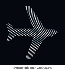 Logo abstract airplane vector illustration, rainbow stripes lines on a black background, for design, decor, print, decoration, cards. Creative unusual colorful plane icon symbol gradient