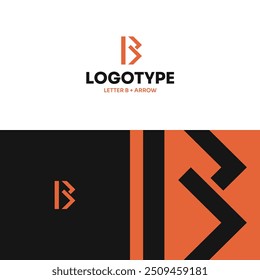 Logotipo Resumo B Letra Conceito Minimalismo Moderno Design Plano Seta Laranja Direita