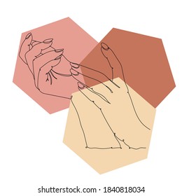 Logo. Abstract beautiful two hands - one line drawing. Vector illustration continuous line drawing.