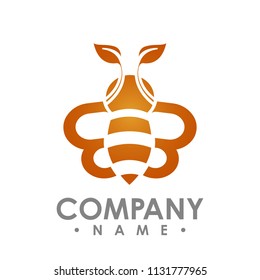 logo abstract bee flying with orange leaf wing vector logo illustrations