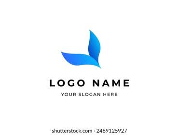 Logo Abstract Bird fly down, Logo whale tail. Modern, Minimalsit, Simple. Editable file