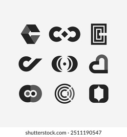 Logo Abstract C Letter Concept Modern Minimalism Flat Design Set