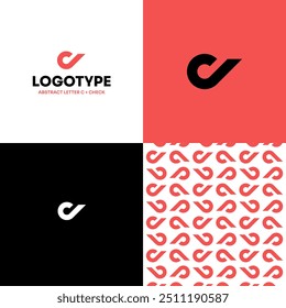 Logotipo Abstractas C Letra Concepto Minimalismo moderno Diseño plano Rojo Check Right