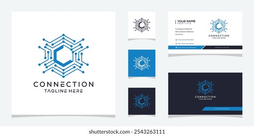 logo abstracto tecnología de conexión con la letra C diseño de icono y tarjeta de visita