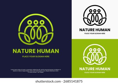 A logo of abstract human figures forming a leaf shape. It symbolizes the connection between people and nature, representing community and wellness. Perfect for health or eco-brands.