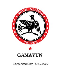 Logo with abstract image gamayun birds. Stylized woman with wings.