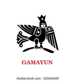 Logo with abstract image gamayun birds. Stylized woman with wings.