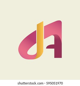 Logo Abstract letter J, A with yellow pink gradient color on cream background
