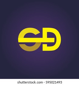 Logo Abstract letter SD with flat yellow color on purple navy background