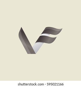 Logo Abstract letter VF with grey white gradient color on cream background