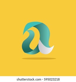Logo Abstract letter a white tosca white gradient color on yellow background