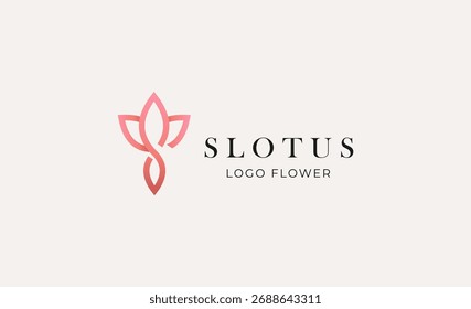 Logotipo Abstrato Lotus ou Tulipa Flor Com Letra S. Natureza, Feminino e Beleza Colorido Modelo Criativo. Conceito Moderno e Minimalista