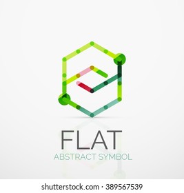Logotipo - diseño plano lineal minimalista abstracto. Símbolo geométrico de alta tecnología empresarial, segmentos de líneas conectados multicolor. Ilustración del vector - concepto de conexión
