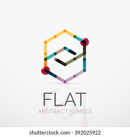 Logotipo - diseño plano lineal minimalista abstracto. Símbolo geométrico de alta tecnología empresarial, segmentos de líneas conectados multicolor. Ilustración del vector - concepto de conexión