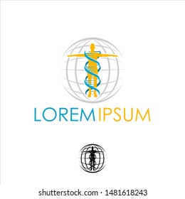 Logo abstract model of man DNA with abstract globe background