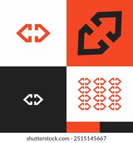 Logo Abstract Modern Letter D Red Arrow Left Right Forward