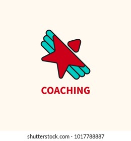 Logo of abstract people in form of flying star with wings. Symbol business training. Icon coaching, promotion, growth and development. Vector illustration