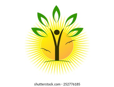 logo. The abstract person in the form of a tree with leaves and the sun