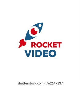 logo of an abstract rocket with a lens, vector sign illustration