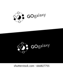 Logo with abstract shapes of planets, solar system. Logo of game Go.