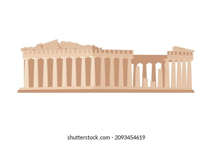 Logo Of Acropolis In Greece. Athens Travel And Voyage Around Europe Collection. Flat Art Vector Illustration