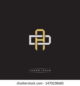 Logo AD A D DA initial letter monogram vintage style gold and grey colors isolated on black background