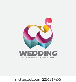 Logo is adaptable for w patterns branding, wedding couple model events brand, decorative tiles, ceramics and mostly coverage for wedding interior furniture showroom.