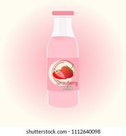 Logo for advertisement. Strawberry milk in bottle packaging design. vector illutration.