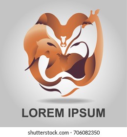 Logo of African animals. A group of animals are grouped together to become lion head shape. Use it for a zoo or wildlife concept.Creative art logo design. Vector illustration.