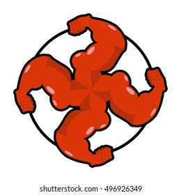 Logo for aggressive fighters. Hands bodybuilder. Sign for invasive radicals. Symbol for hooligans sports fraternity. 
