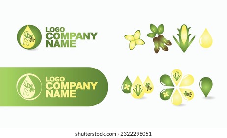 El logotipo para la empresa agrícola o la cooperativa agroalimentaria incluye iconos e ilustraciones de maíz, colza, soja, aceite, etc. El diseño es 100% editable, listo para ser utilizado en cualquier proyecto de diseño.