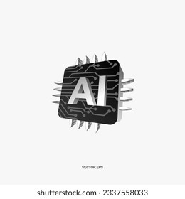 logo AI Processor vector icon. Chipset AI for device or, AI generative art creative circuit concept in digital, Ai vector microchip circuit