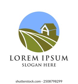 logo aikon rumah berwarna hijau, dengan rumput abstrak