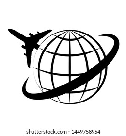 Logo of air transport of the planet, vector art illustration.