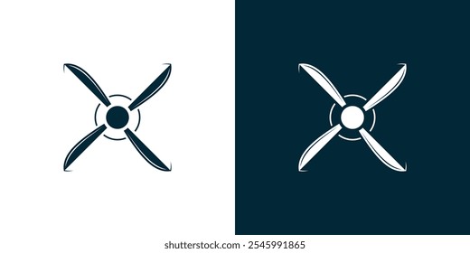 Logo of aircraft aviation vector icon or wind energy propeller geometric graphic