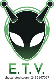 a logo of a alien, aerials, headset, comunication, geek style