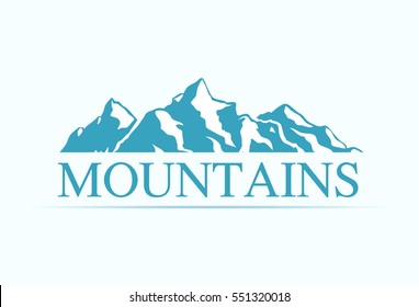 Logo with Alpen Mountains isolated on white background. Vector Illustration of Rocks Silhouettes for Geological or Travel Company.