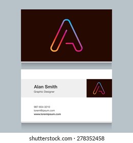 Logo alphabet letter "A", with business card template. Vector graphic design elements for your company logo.