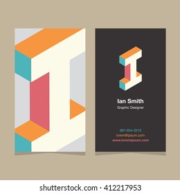 Logo alphabet letter "I", with business card template. Vector graphic design elements for company logo.