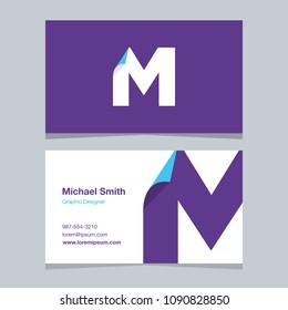 Logo alphabet letter "M", with business card template. Vector graphic design elements for company logo.