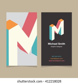 Logo alphabet letter "M", with business card template. Vector graphic design elements for company logo.