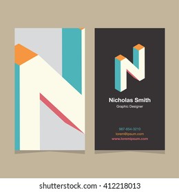 Logo alphabet letter "N", with business card template. Vector graphic design elements for company logo.