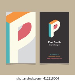 Logo alphabet letter "P", with business card template. Vector graphic design elements for company logo.