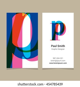 Logo alphabet letter "p", with business card template. Vector graphic design elements for company logo.