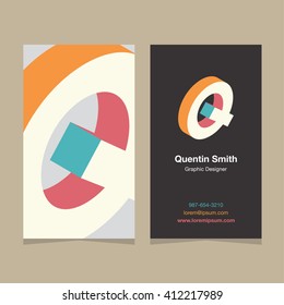 Logo alphabet letter "Q", with business card template. Vector graphic design elements for company logo.