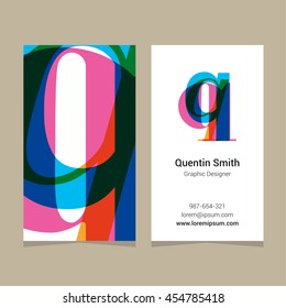 Logo alphabet letter "q", with business card template. Vector graphic design elements for company logo.